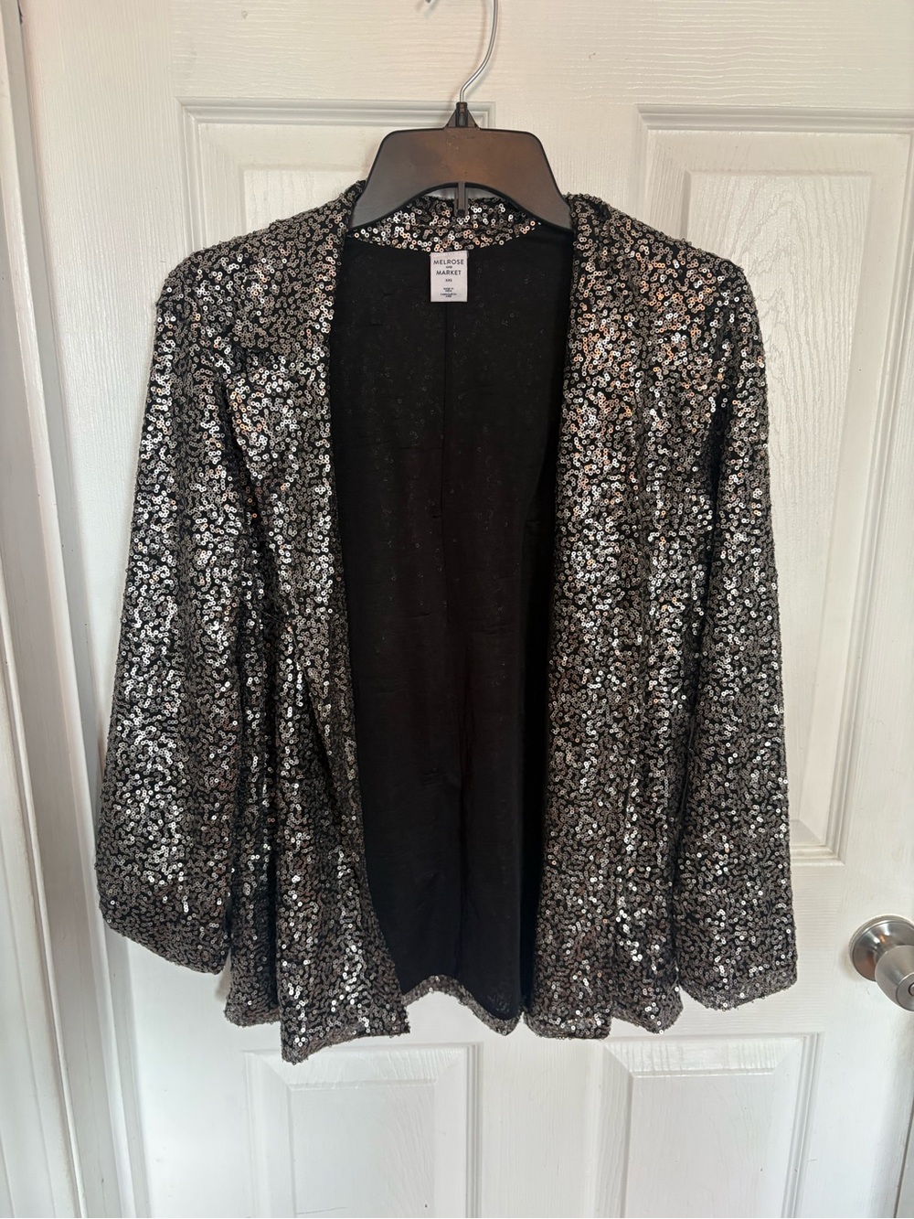 Melrose and Market Silver Sequin Open-Front Cardigan